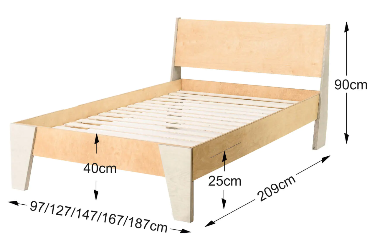 Maße von Bett Huh des estnischen Möbelherstellers Radis