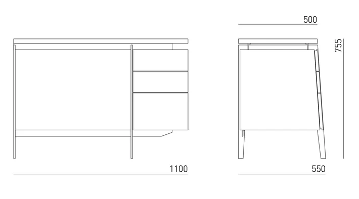 Maße Schreibtisch Franco 110 cm des lettischen Möbelherstellers Mint Furniture